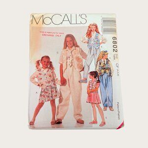Vintage McCalls Sewing Pattern 6802 Girls Vest Shirt Skirt Pants Tie Size 4-6
